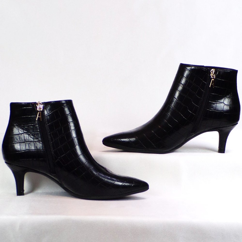 AEROSOLES 6.5M EDITHBLACK black faux-snakeskin mid-heel point-toe ankle boots - Picture 4 of 14